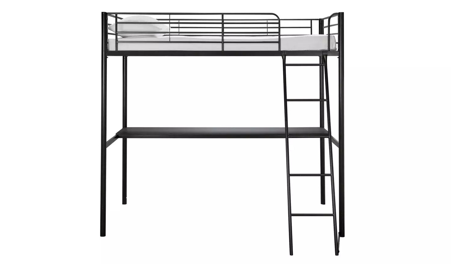 Habitat Riley High Sleeper Metal Bed Frame & Desk - Black